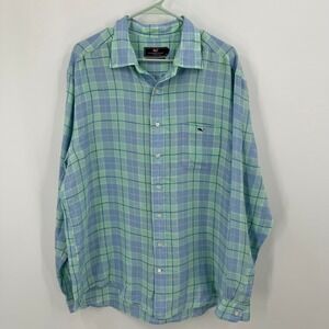Vineyard Vines Classic Fit Tucker‎ Shirt XL Plaid Linen Long Sleeve Button Down